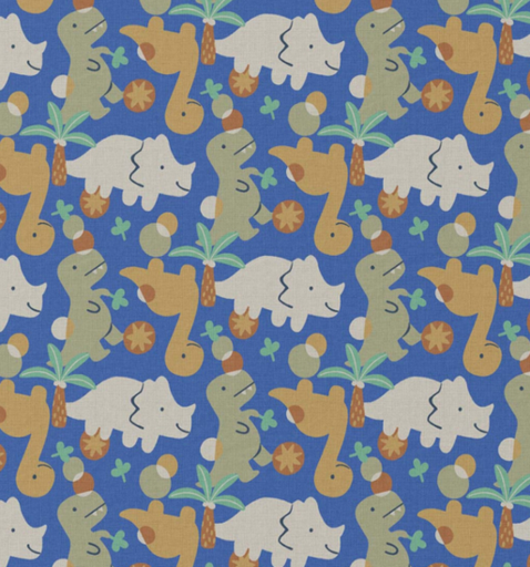 Katoen - Dino en neushoorn op blauw 