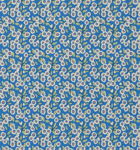 Katoen - Klein wit bloempje op middenblauw