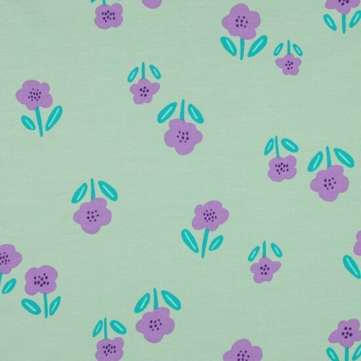 French terry - Bloemsteeltje muntgroen