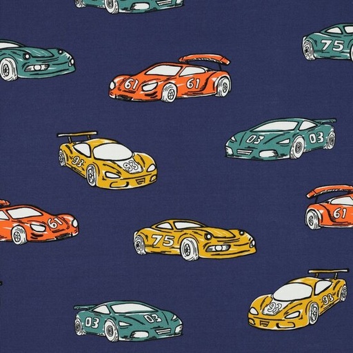 French terry - Sportwagens donkerblauw