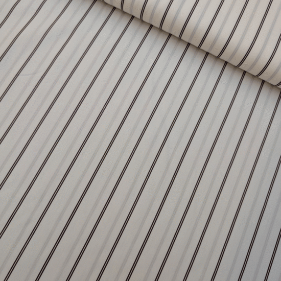 Katoen - Ecru met fijne tweestreep bruin