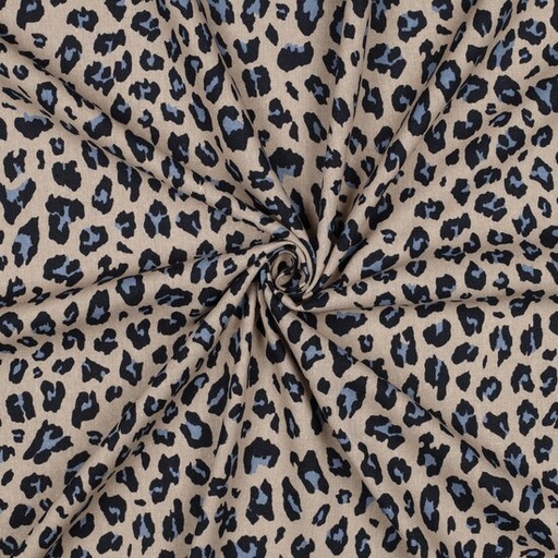 Viscose linnen -  Blauwe leopard op beige