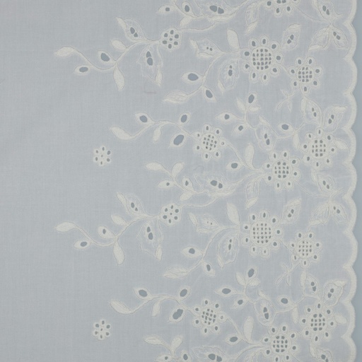 Voile katoen - Broderieboord zonnebloem wit