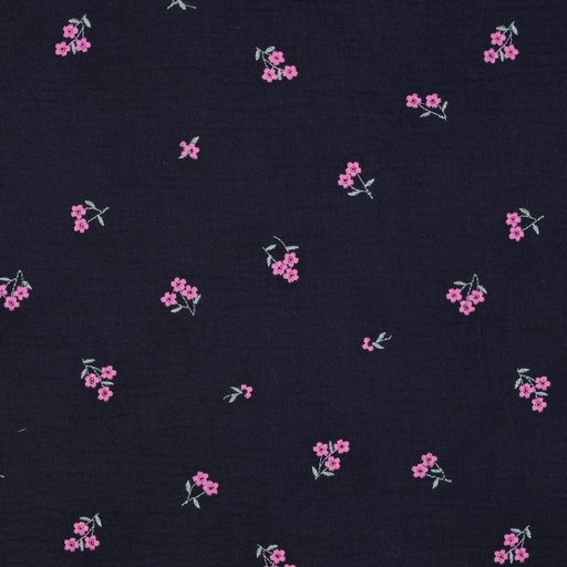 Tetra - roze bloem borduur op donkerblauw