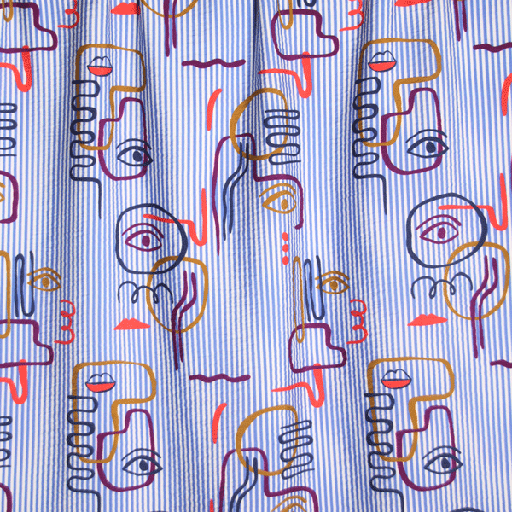 Viscose - White and blue graphic textured