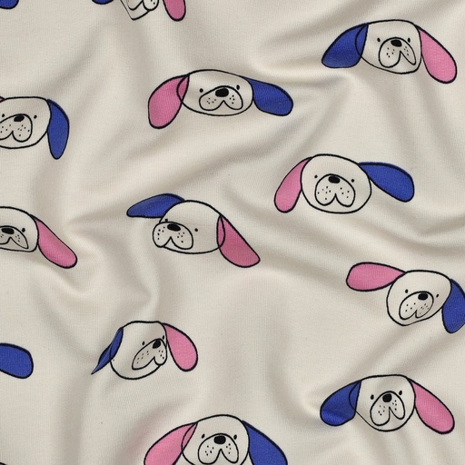 French terry - Long ear dog roze blauw