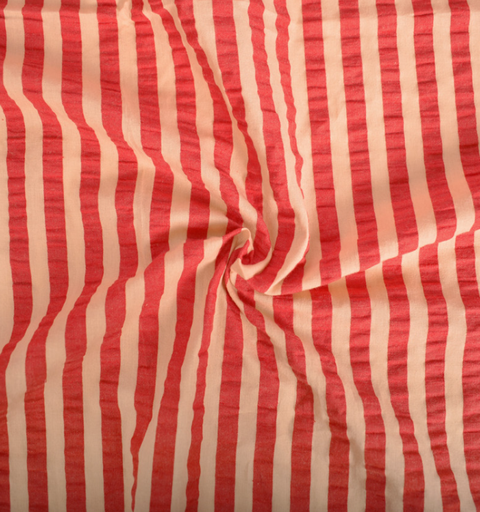 Seersucker katoen - Strepen rood zalm 1cm
