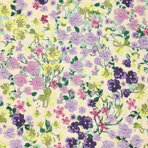 Jacquard - Rosie bloemen lila geel