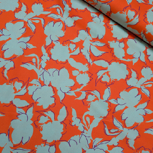 Katoen - Munt bladschaduw oranje